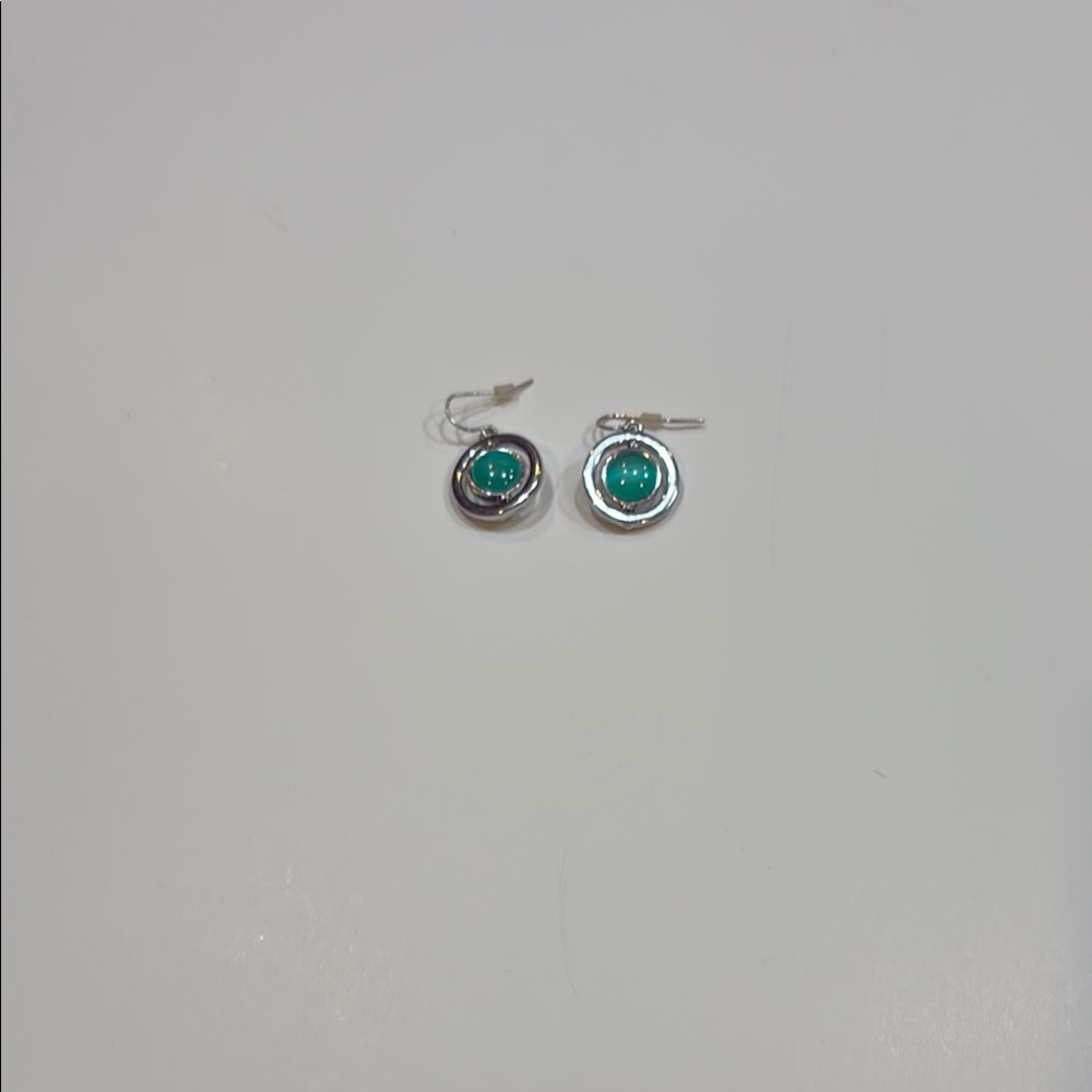Reversible Silver Drop Earrings with Green or Gray Center Stone